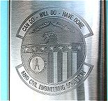 Detail of Custom Engraved Emblem on 5 ounce flask