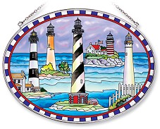Lighthouse Collage Large Oval Stained Glass