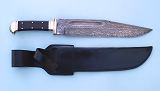 Damascus Bowie Knife with Leather Sheath