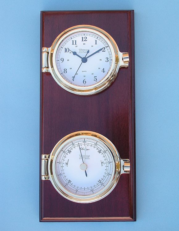 Weems and Plath Cutter Model Brass Ship's Clock and Barometer Presentation Plaque